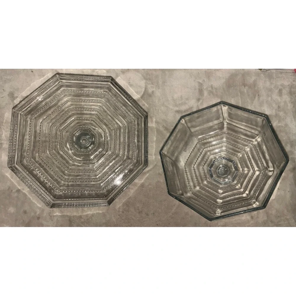 Vintage Cambridge Tuscany Cake Plate Octagon Dome Clear Glass Italy 10in Stand